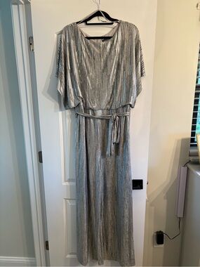Silver Metallic Belted Jumpsuit
